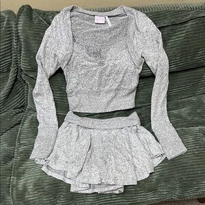 Urban Outfitters Heather Gray Knit Cropped Sweater & Skirt Set